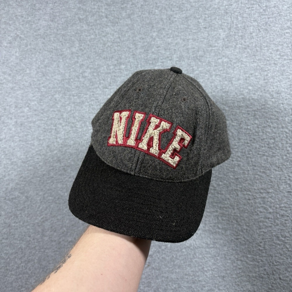 Vintage 90s Nike Wool Snapback Hat Arch Chenille Spellout Logo Green Brim USA